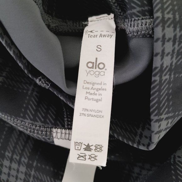 NEW Alo Yoga Occasion Leggings S Black Gray Plaid Reflective Stripe High-Waist - Picture 8 of 9